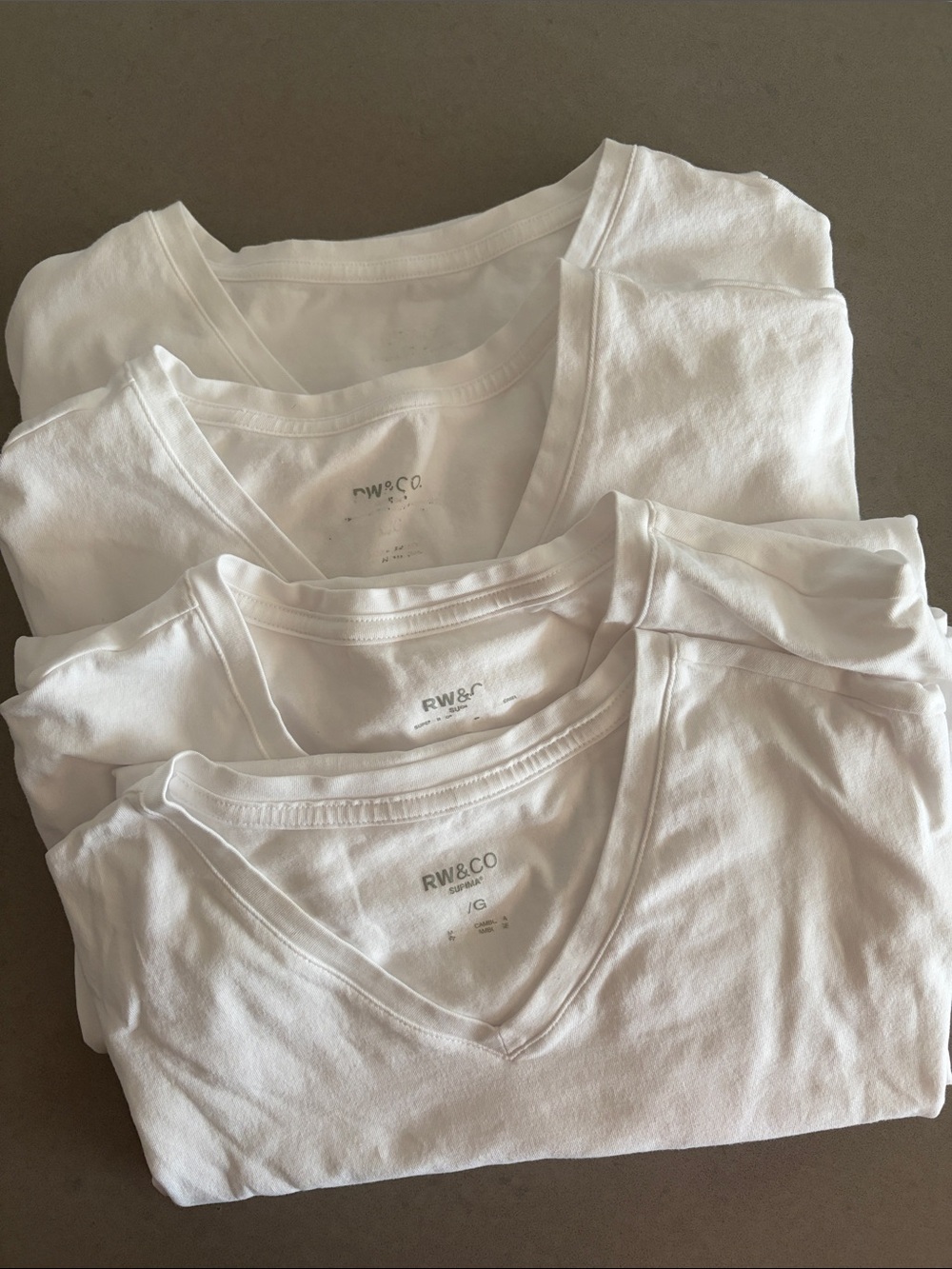 Pack of 4 RW&CO. Men's White V-Neck Short Sleeve Tee. Used and washed only once.